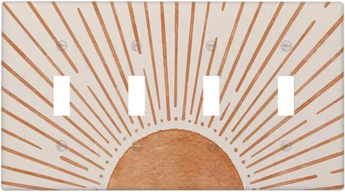 Vista 129 de Placa de pared eléctrica de 1 gang sin dispositivo en blanco, bohemio naranja vintage años 70 60s beige amanecer puesta de sol mediados de siglo