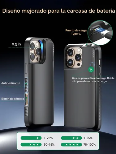 Vista 3 de NEWDERY Funda de batería para iPhone 16 pro USB C portátil Power Bank