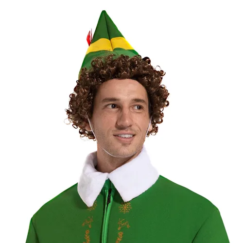 Vista 6 de Peluca de elfo rizado marrón para hombre, disfraz de Halloween, cosplay, pelucas completas, talla única
