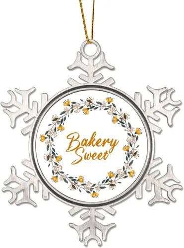 Vista 24 de Corona de flores florales Life is Sweet Adorno de copo de nieve de metal para árbol de Navidad, decoración colgante de árbol de Navidad, divertido