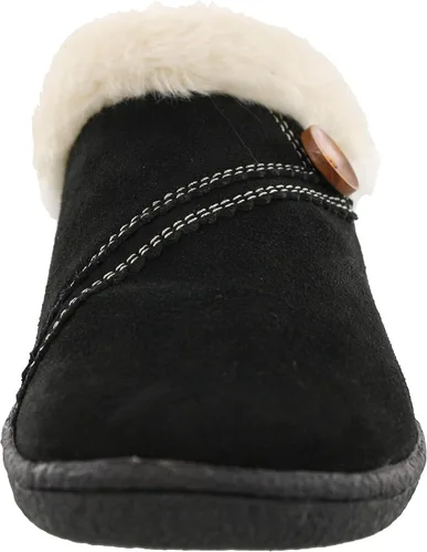 Vista 3 de Clarks Womens Suede Leather Clog Slipper JMS0411B - Warm Plush Faux Fur Lining - Indoor Outdoor House Slippers For Women