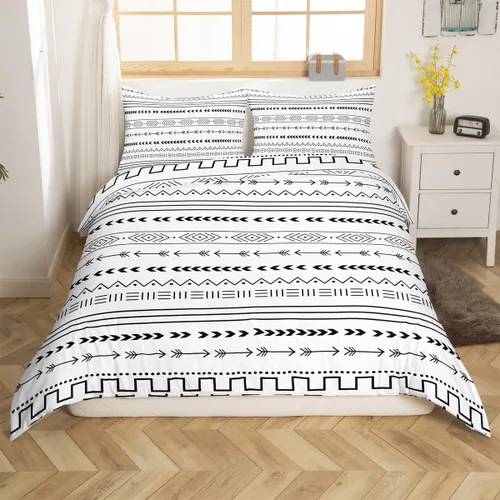 Vista 8 de Juego de ropa de cama de dibujos animados para niños, funda de edredón con estampado de vaca, funda de edredón negra y blanca, funda de edredón
