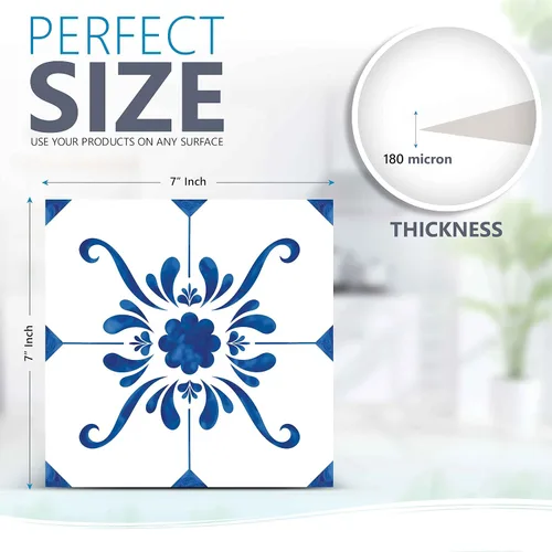 Vista 2 de Mi Alma Adhesivo para azulejos, fácil aplicación, ideal para baño, cocina, azulejos de pared (azul y blanco, 7 x 7 pulgadas)