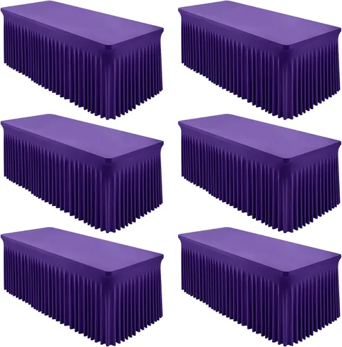 Vista 37 de Paquete de 2 manteles color azul bebé para mesa rectangular de 4 pies, manteles de elastano elásticos de 4 pies, falda blanca rectangular para baby