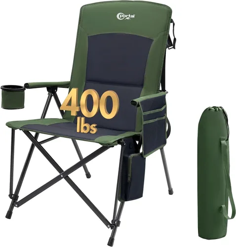 Vista 14 de PORTAL Silla de camping plegable extra grande con respaldo alto, sillas de césped portátiles para adultos, deportes al aire libre con apoyabrazos
