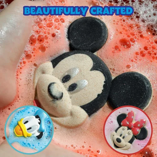 Vista 5 de Bombas de baño de Mickey, Minnie y Pato Donald para niños, colores brillantes de arcoíris, con aroma a bayas, para niños de 3 años en adelante