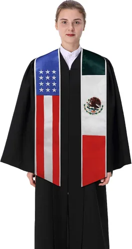 Vista 2 de GraduationMall Bandera de país Estola de graduación Bordado Faja para estudio a bordo de estudiantes internacionales