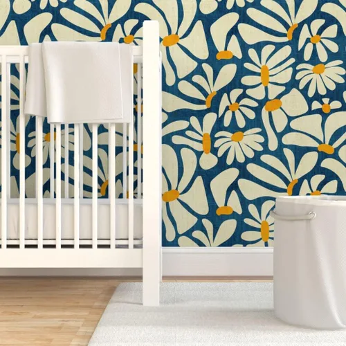 Vista 6 de Spoonflower Despegar y pegar papel tapiz Swatch - Retro Daisy Flower Power Blue Floral Vintage Groovy 70S 60S Papel pintado extraíble personalizado