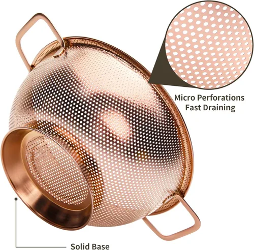 Vista 4 de Colador de 3 cuartos de galón con asa, colador de metal para alimentos para fregadero de cocina, olla de pasta para fideos, verduras y frutas, acero