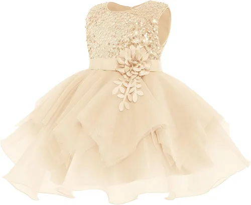Vista 2 de Vestidos de niña de flores sin mangas de lentejuelas hinchado vestido de tul de la boda de la dama de honor del concurso bautismo cumpleaños vestido