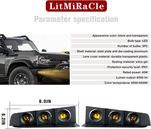 Vista 7 de Luz antiniebla LED para parachoques delantero con montajes, accesorios de lámparas antiniebla de parachoques modular, fuente de luz ámbar ultra