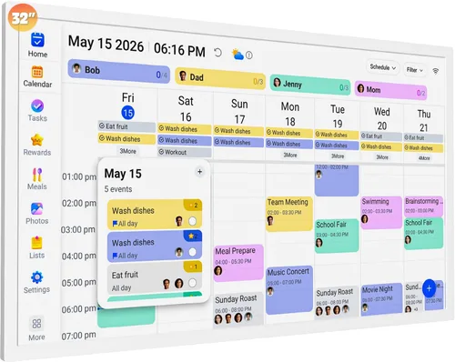 Vista 10 de 10.1 inch Digital Calendar Wall Touch Screen Electronic Calendar – Interactive Smart Family Planner, No Subscription, Chore Chart, Meal Planner