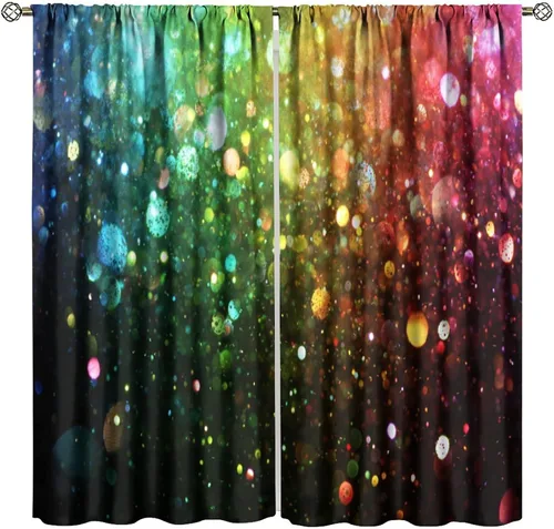 Vista 37 de Cortinas opacas abstractas de arco iris, pintura de color arcoíris con gotas, diseño gráfico creativo con bolsillo para barra, para sala de estar