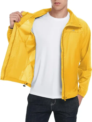 Vista 3 de KPSUN Chubasqueros para hombre, impermeables, ligeros, cortavientos, plegables, para ciclismo, correr, con capucha extraíble