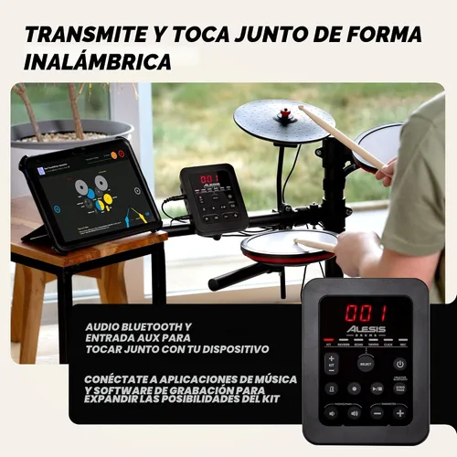 Vista 8 de Alesis Turbo Max Set de Batería Eléctrica con Almohadillas de Malla Silenciosas de 8", Lecciones, Bluetooth y Accesorios, Plegable