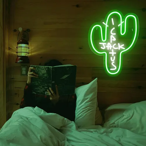 Vista 5 de Señal LED de neón Cactus Jack - Decoración regulable, luz de neón verde de Jack Cactus en forma de cactus para arte de pared del dormitorio