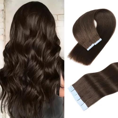 Vista 12 de Extensiones de cabello humano real con cinta, extensiones de cabello humano real de doble trama, extensiones de cabello humano lacio sin costuras