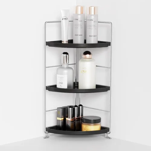Vista 8 de Organizador de encimera de baño de 3 niveles, organizador de baño de plástico, bandeja de tocador de maquillaje de instalación sin herramientas