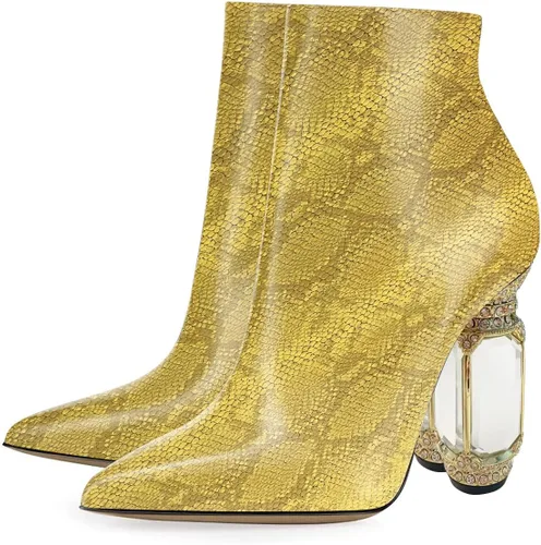 Vista 136 de FSJ Botas de tacón alto con punta puntiaguda para mujer, con tacón alto, con cremallera lateral brillante, estilo casual, para uso diario, zapatos