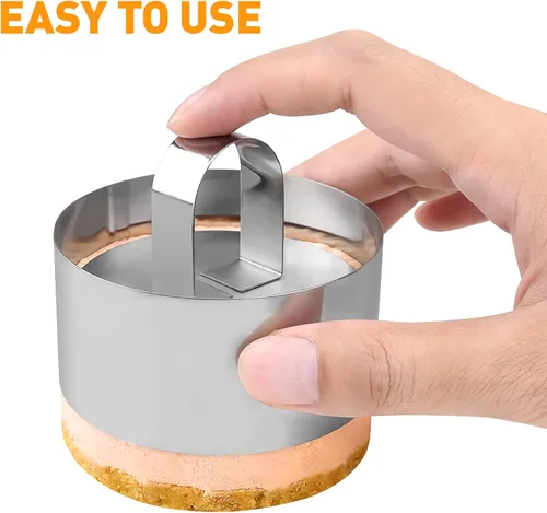 Vista 4 de CALLARON Molde de anillo de pastel de 3 pulgadas para hornear de acero inoxidable, juego de 8 moldes redondos para mousse de postre con empujadores
