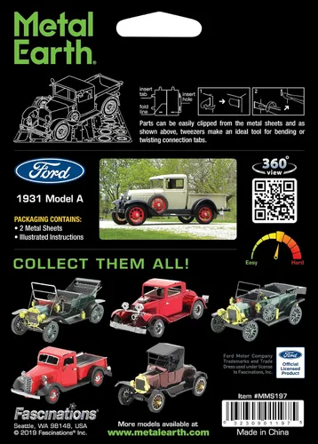 Vista 2 de Metal Earth Fascinations 1931 Ford Modelo A 3D Kit de modelo de metal con pinzas
