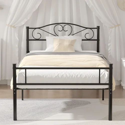 Vista 12 de VECELO Base de cama de plataforma metálica de tamaño individual de 14 pulgadas con cabecero y piecero, base de colchón resistente con soporte