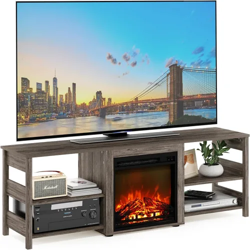 Vista 15 de Furinno Soporte clásico de TV de 70 pulgadas con chimenea, americano