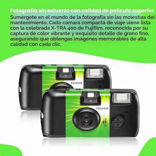 Vista 3 de Cámara desechable Fujifilm QuickSnap Flash 400 de 35mm • Paquete de 2 • 2 correas para la mano • Paño de limpieza de microfibra BluebirdSales