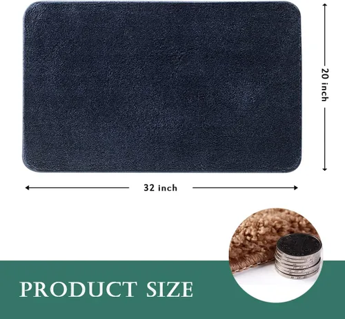 Vista 2 de Alfombra de baño de 16 x 24 pulgadas, microfibra de felpa lanuda absorbente de agua, lavable a máquina, antideslizante y suave, color azul oscuro