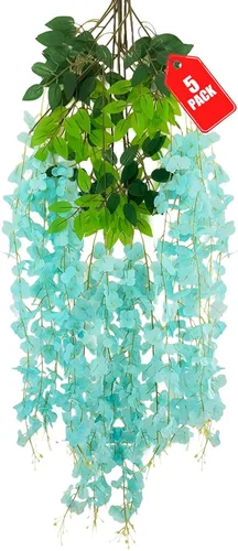 Vista 30 de Paquete de 12 flores colgantes de glicina rosa, flores colgantes falsas de 3.44 pies, guirnalda de glicina artificial para decoración de boda, telón