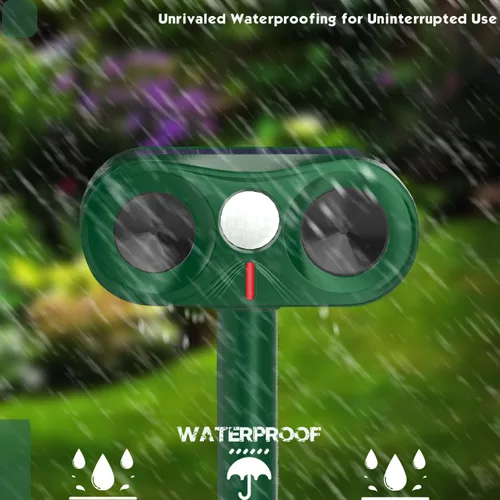 Vista 4 de Repelente de gatos para exteriores, para patio, jardín y granja, disuasorio ultrasónico de animales con sensibilidad ajustable, repelente solar