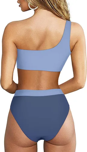 Vista 104 de MOOSLOVER Traje de baño de dos piezas con corte alto y cintura alta para mujer