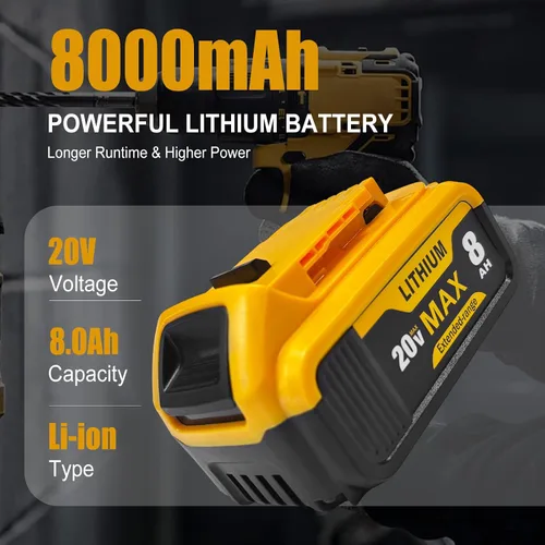 Vista 2 de CAFU Paquete de 4 baterías de repuesto de 8 Ah para baterías Dewalt de 20 V Max compatibles con baterías DCB200 DCB201 DCB206 DCB207