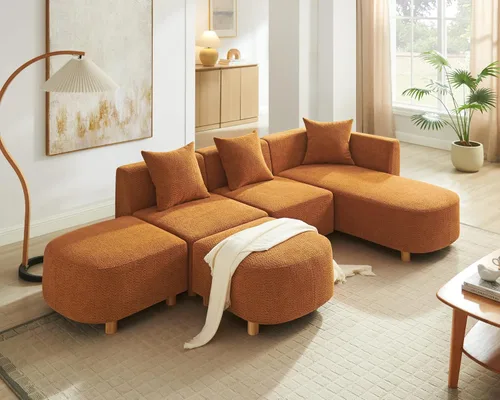 Vista 10 de VANOMi 279 cm Sofá modular seccional con 3 almohadas, cómodo sofá de chenilla en nube convertible de 5 plazas con reposapiés, sofás seccional