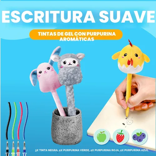 Vista 4 de BUNMO Lindos bolígrafos – Bolígrafos divertidos de felpa con agarre suave y 6 recambios de colores – Regalos para preadolescentes – Lápices