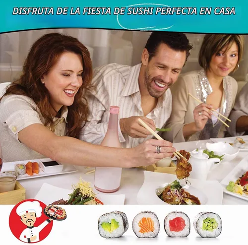 Vista 7 de Kit de fabricación de sushi SmileTools, juego de 22 piezas para principiantes con libro guía, bazuca, cuchillo, estera, cortador de aguacate