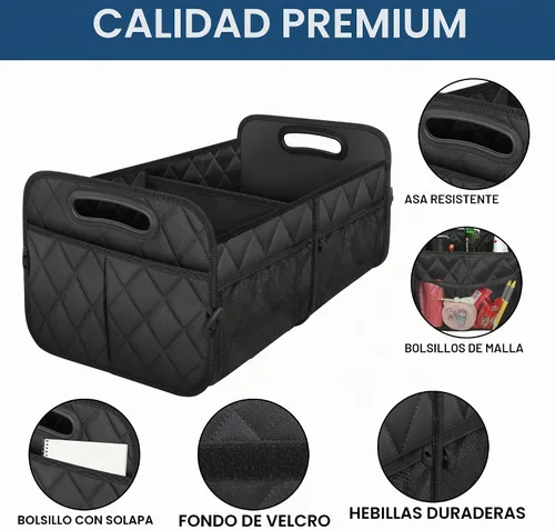Vista 5 de Deosk Minimalist Black Car Trunk Organizer, 50L, 6 Pockets, Foldable & Waterproof Negro