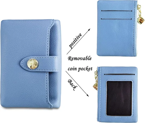 Vista 2 de Billeteras para mujer, billetera pequeña Rfid para mujer, billetera de cuero plegable con cremallera extraíble, Azul, Cartera para mujer
