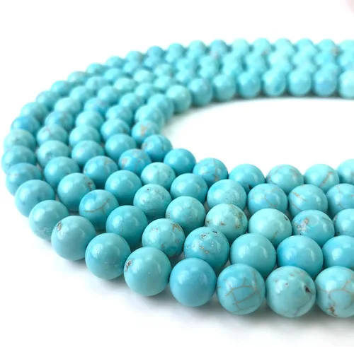 Vista 24 de Cuentas redondas africanas de turquesa natural de 4 mm para hacer joyas, piedras preciosas naturales, hebra semipreciosa, 15 pulgadas
