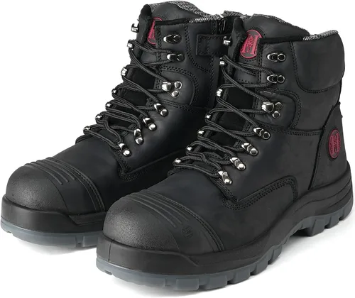 Vista 6 de Botas de trabajo para hombre, puntera compuesta, cremallera YKK, 6 pulgadas, antideslizantes, de seguridad, de cuero de caballo loco, disipación
