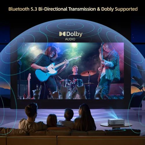 Vista 8 de [Compatible con Netflix y Dolby Audio] Proyector inteligente con WiFi6 y Bluetooth5.3, enfoque eléctrico y corrección automática keystone