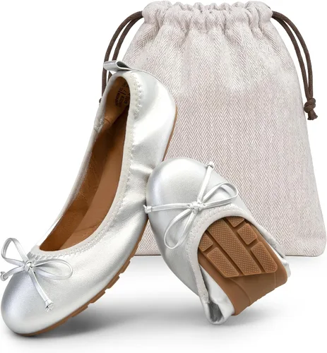 Vista 10 de DREAM PAIRS Bailarinas plegables con lazo para mujer Blanco