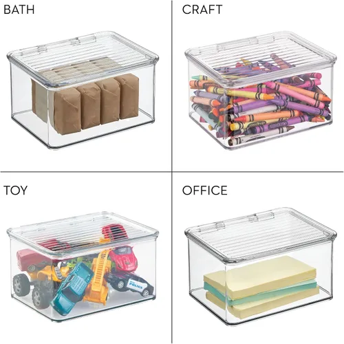 Vista 3 de iDesign Organizador de plástico reciclado para despensa y cocina, congelador y refrigerador, contenedor con tapa, 6.75 x 5.75 x 3.75 pulgadas