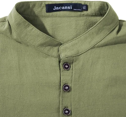 Vista 4 de Jacansi Túnica larga con botones musulmanes para hombre, de gran tamaño y extra larga, estilo árabe con bolsillos Verde militar