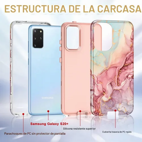 Vista 2 de Btscase Funda para Samsung S20 Plus/S20+, mármol 3 en 1, resistente a prueba de golpes, cuerpo completo, policarbonato duro y suave, protección