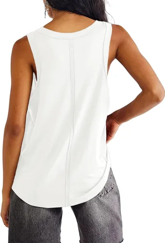 Vista 2 de LYANER Camiseta de verano para mujer, cuello en V, básica, sin mangas, espalda cruzada, informal, holgada