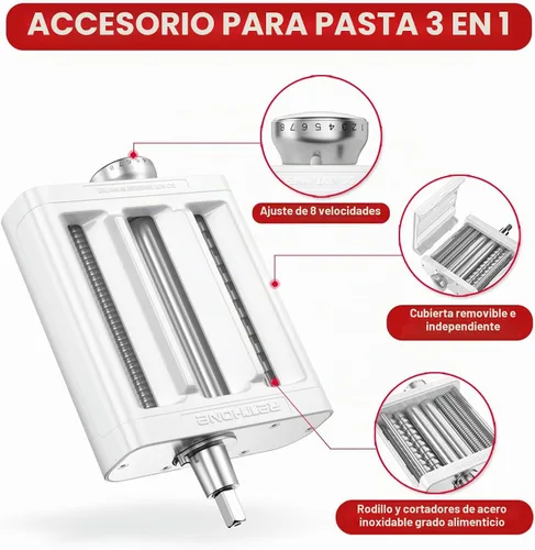 Vista 6 de RETHONE Accesorio para hacer pasta para batidoras de pie KitchenAid, juego de accesorios de pasta 3 en 1, incluye rodillo de pasta, cortador