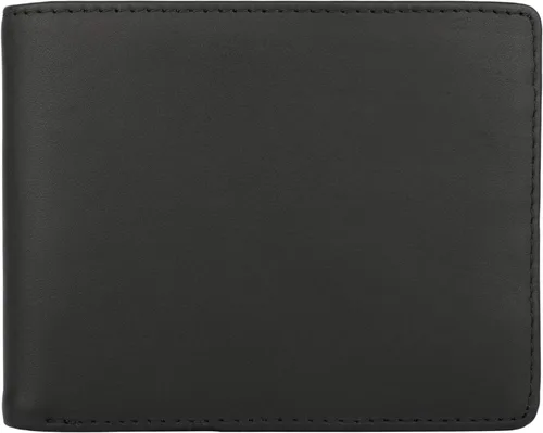 Vista 7 de Cartera de piel auténtica para hombre, con bloqueo RFID, plegable, elegante, con 2 ventanas de identificación Negro