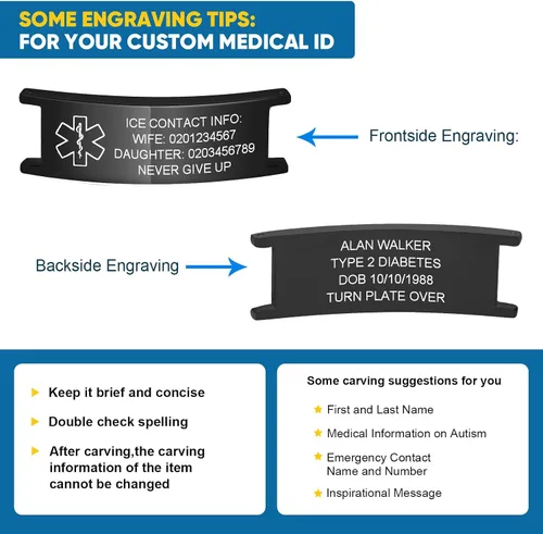 Vista 6 de Gamtic Pulsera personalizada de alerta médica personalizable, pulsera de identificación de emergencia, estilo pulsera, pulseras de alerta grabadas