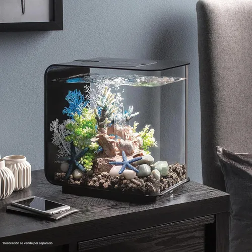 Vista 2 de biOrb Flow 15 - Acuario acrílico de 4 galones con luces LED blancas, moderno y compacto para exhibición en mesa o escritorio, negro Negro